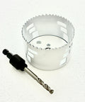 3-1/4 inch hole saw with hex shank arbor and centering pilot bit